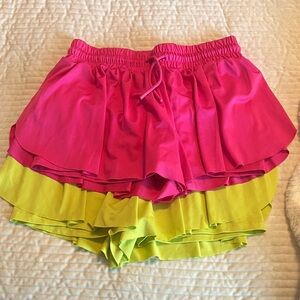 art class Bright Pink & Lime Layered Ruffle Athletic Shorts